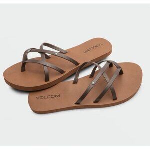 Volcom New School II Sandals Womens Brown Strappy Slide Flats Casual Summer
